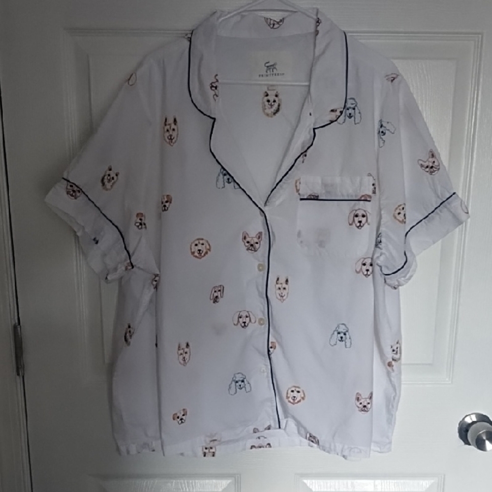 PRINTFRESH White Pajama Top with Dog Print 3X